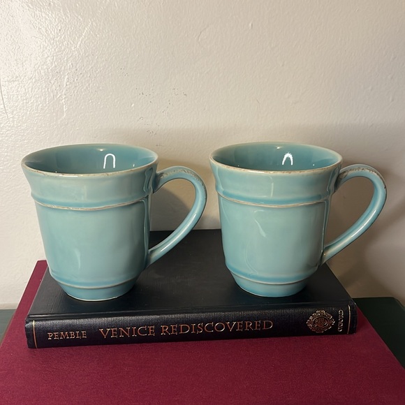 Pair of Pottery Barn Cambria Turquoise Farmhouse Cottagecore Mugs Portugal - Picture 3 of 8